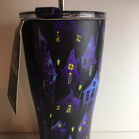 Halloween Haunted Houses 30oz Steel Tumbler Straw